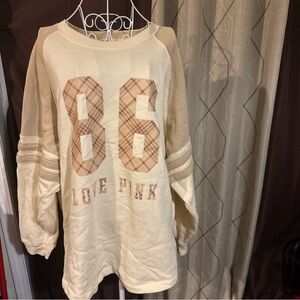 PINK Victoria's Secret Cream Plaid '86' Crewneck Sweater